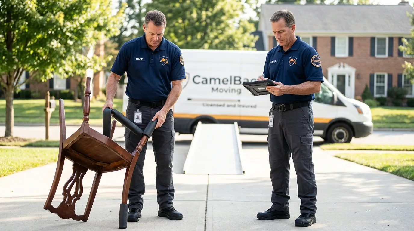 Movers inspecting furniture for damage prevention before loading in Vidalia, GA