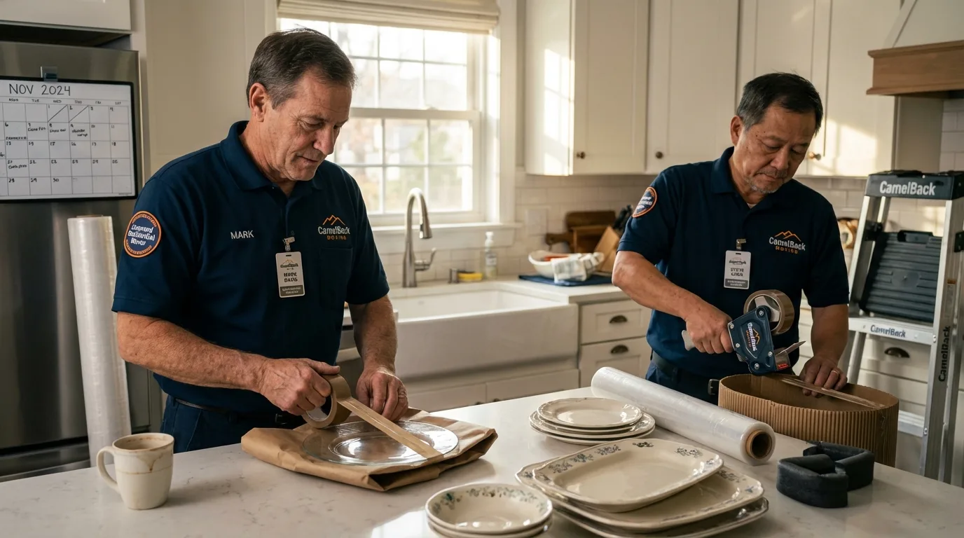 Professional crew packing kitchen dishware in Vidalia, GA